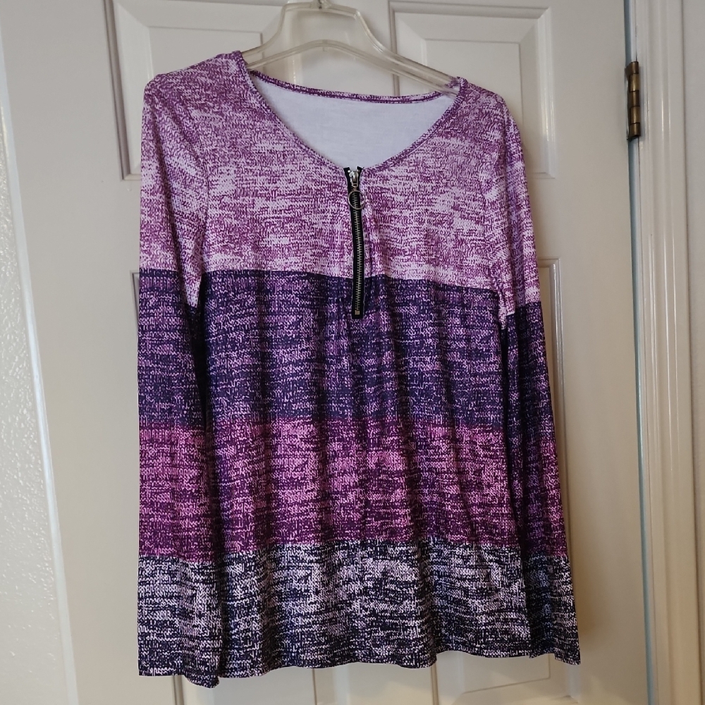 Elegant Purple and Pink Long Sleeve Top